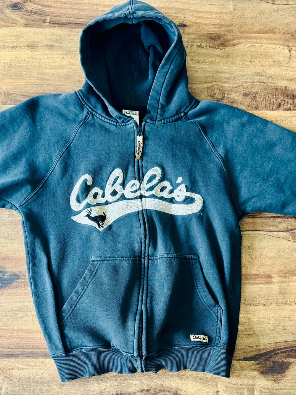 Cabela's Teal Blue Full-Zip Kids Hoodie with White Logo